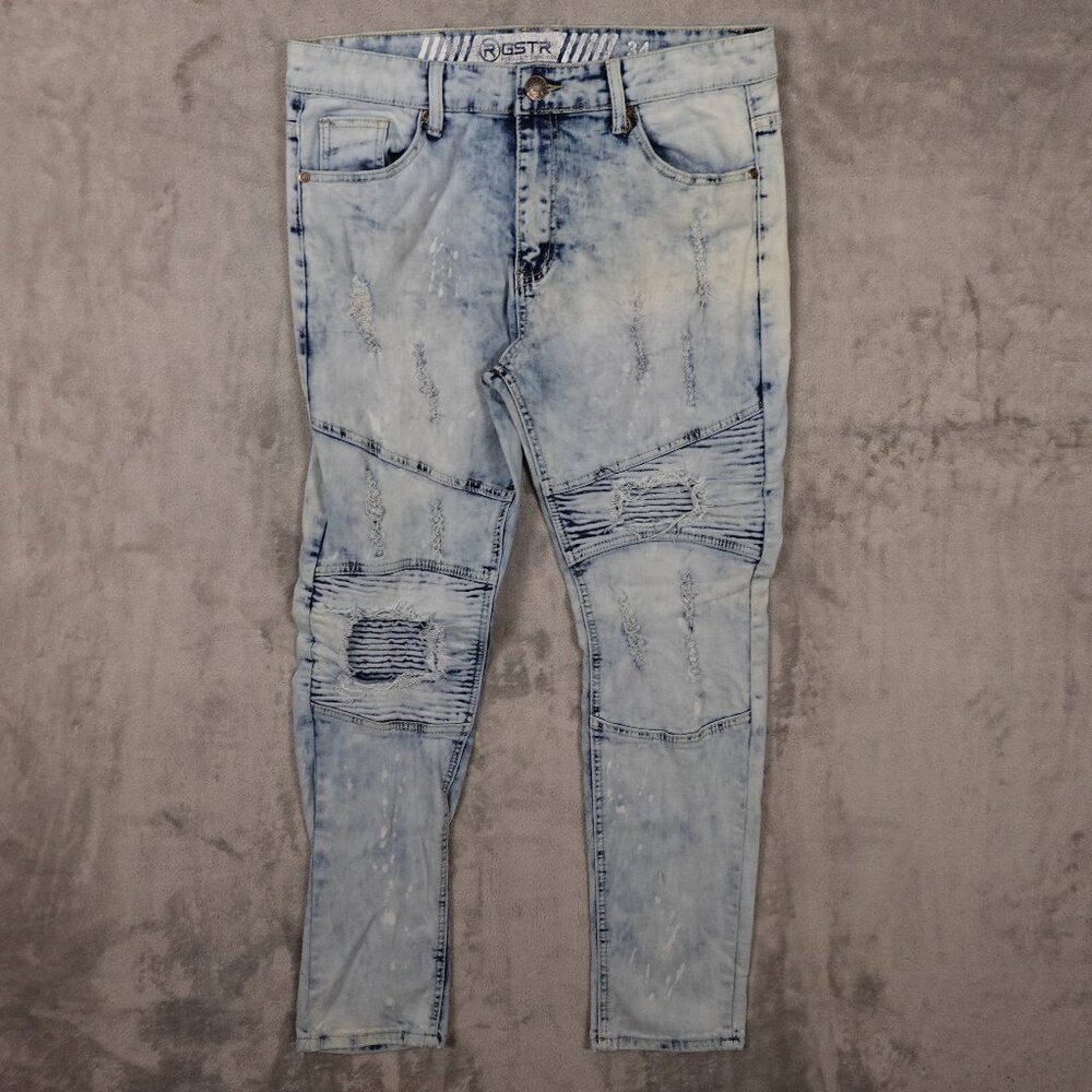 G Star Raw skinny moto jeans men's 34 bleach wash faded denim